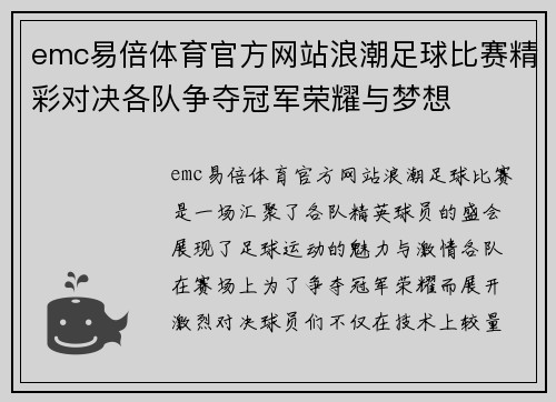 emc易倍体育官方网站浪潮足球比赛精彩对决各队争夺冠军荣耀与梦想