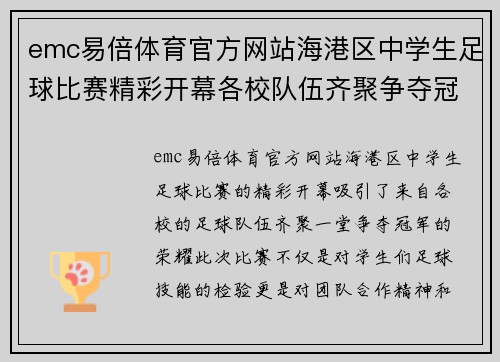 emc易倍体育官方网站海港区中学生足球比赛精彩开幕各校队伍齐聚争夺冠军荣耀