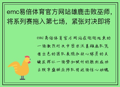 emc易倍体育官方网站雄鹿击败巫师，将系列赛拖入第七场，紧张对决即将上演